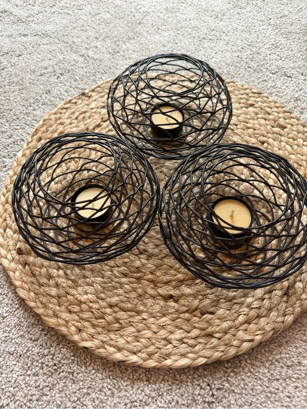 (3) Black Wire Nest Tealight Candle Holders - Home Accents